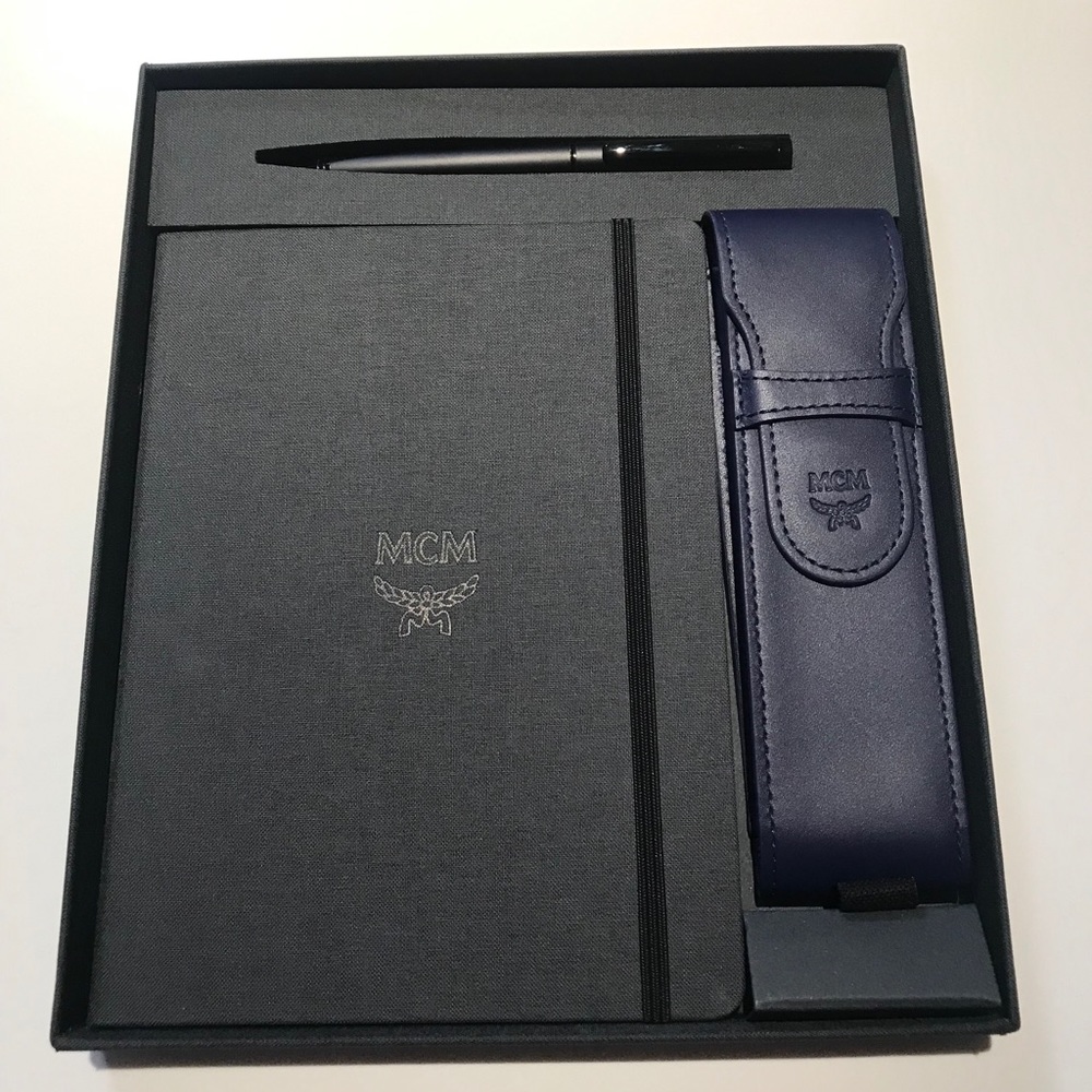 MCM Notebook, Pen, & Leather Pen Case Gift Set